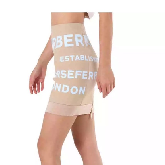 Burberry Ladies Soft Fawn Kylie Horse Ferry Logo Skirt - Picture 3 of 11